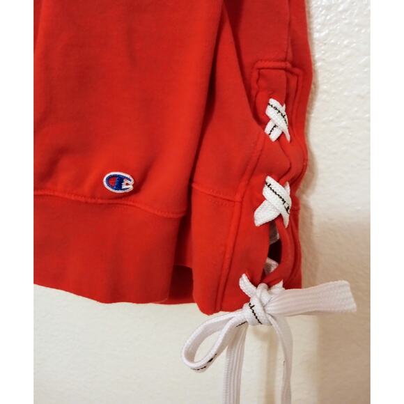 Vintage RARE Champion Women's Red Crewneck Sweatshirt w/ White Side Tie SZ L - Picture 4 of 8